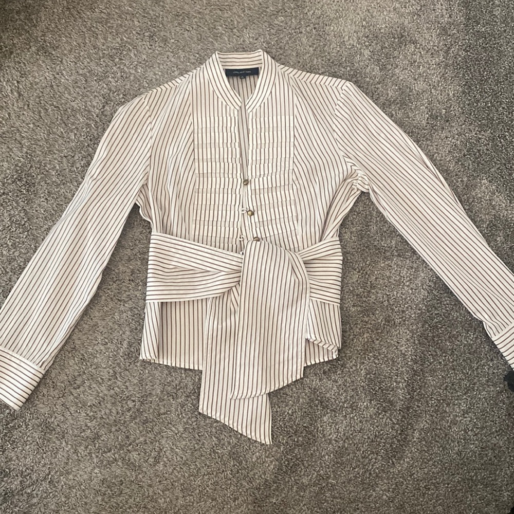 Jones New York Brown and White Striped Blouse Size S